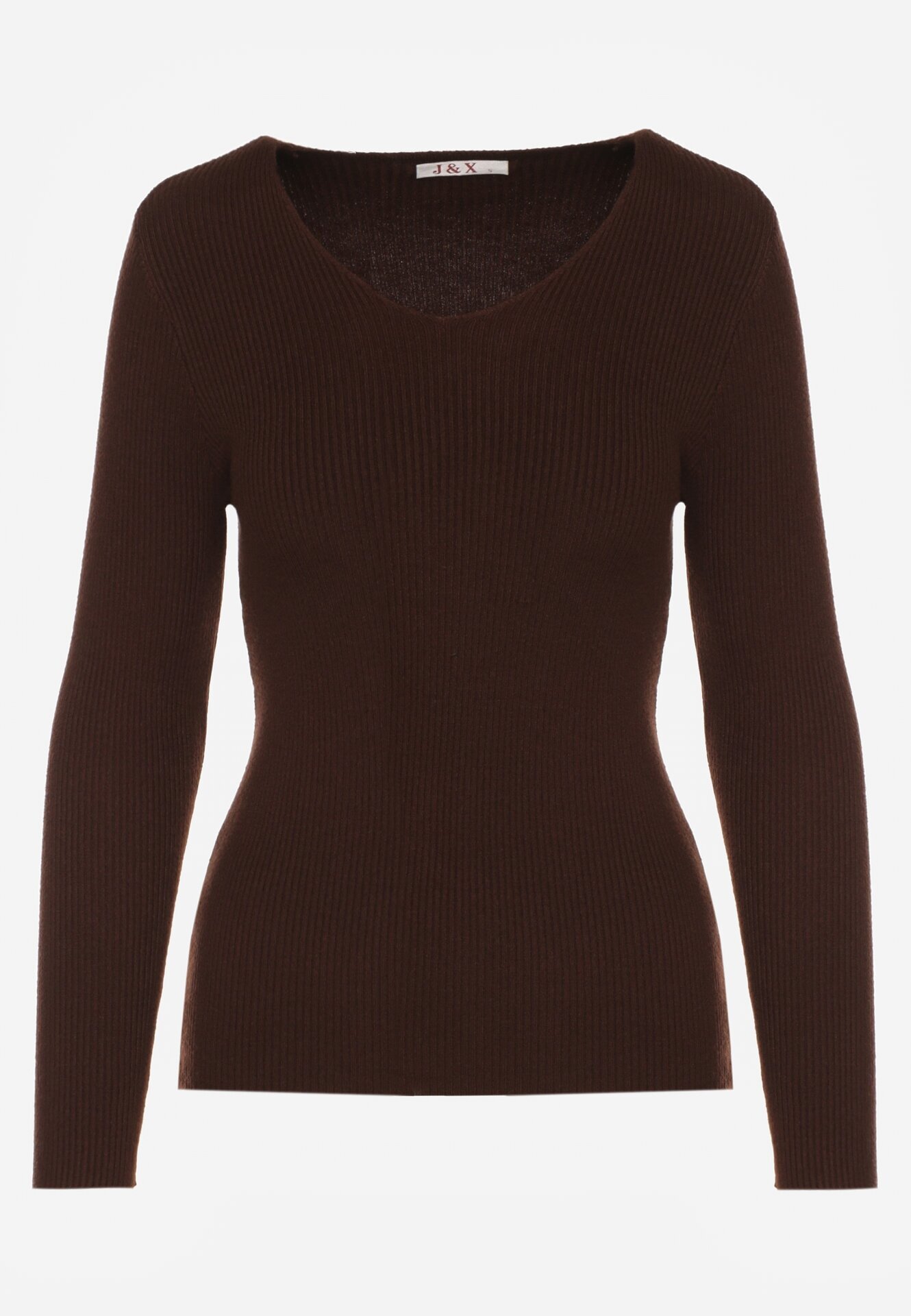 j&x Pulover Maro Mulat din tricot reiat cu bumbac cu decolteu în V Tesma
