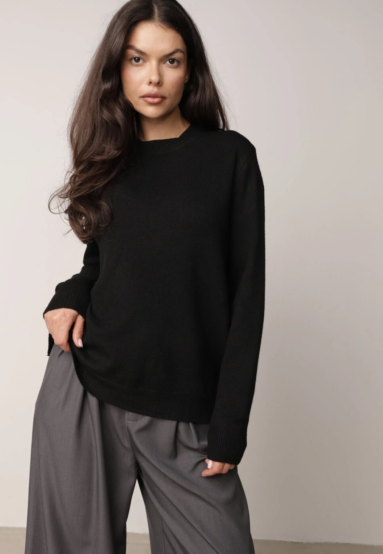 j&x Pulover Negru Casual cu Lână și Bumbac Nedalla