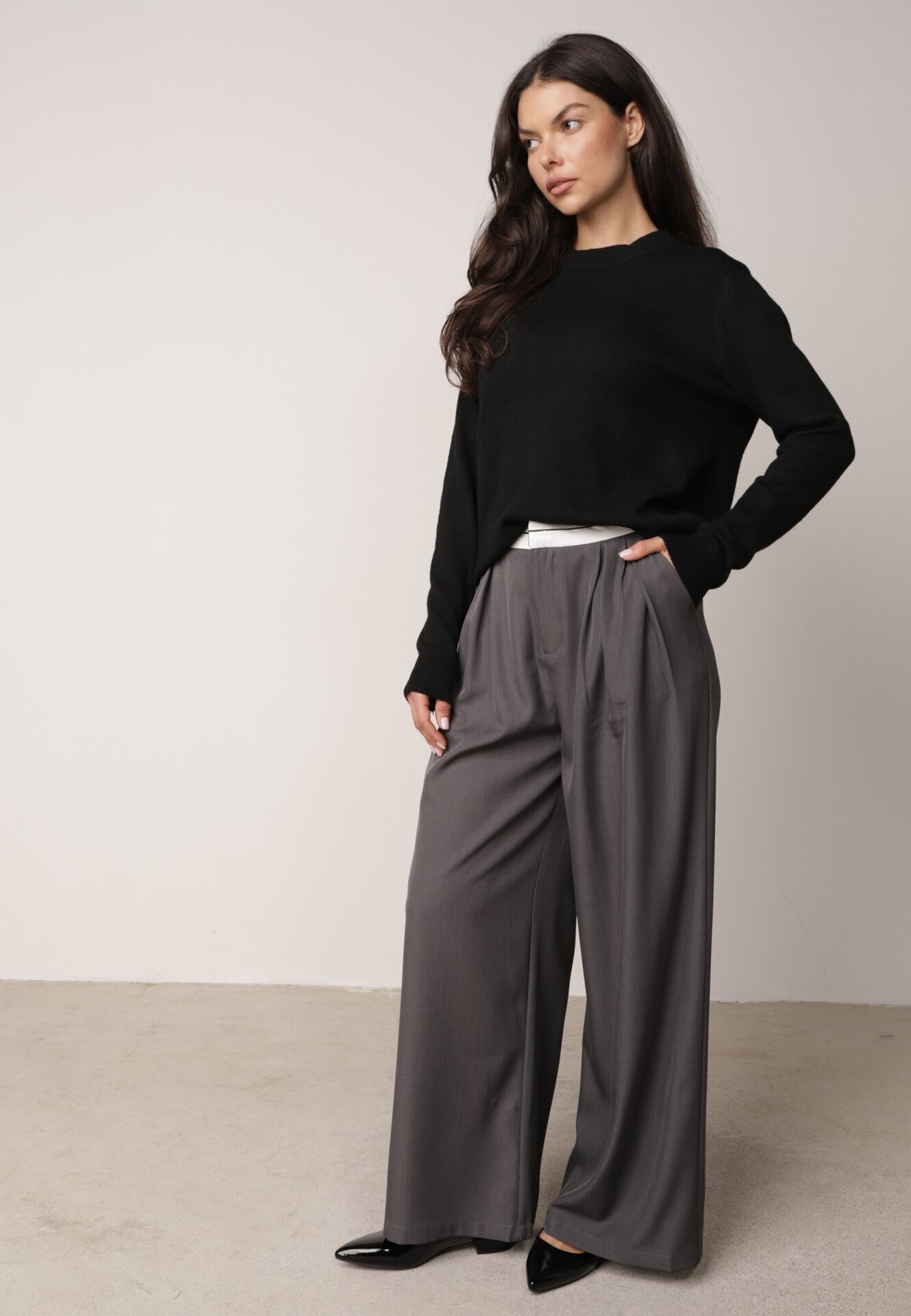 j&x Pulover Negru Casual cu Lână și Bumbac Nedalla