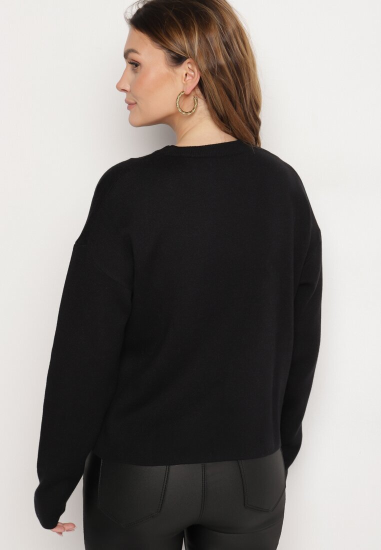 j&x Pulover Negru cu Croială Dreaptă cu Buzunar Decorativ Seaviraen