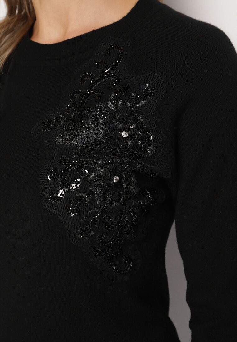 j&x Pulover Negru cu Inserții Dantelate cu Bumbac Deriera