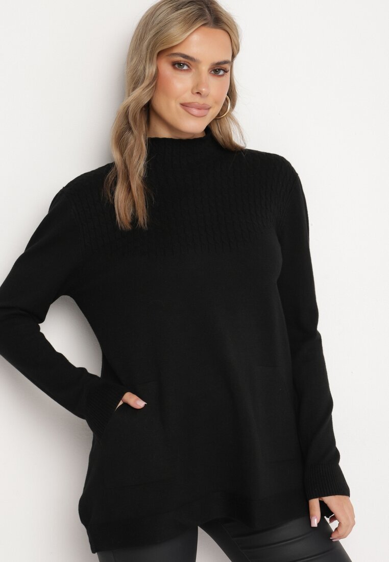 j&x Pulover Negru cu semiguler din bumbac și buzunar stil cangur Emirielia