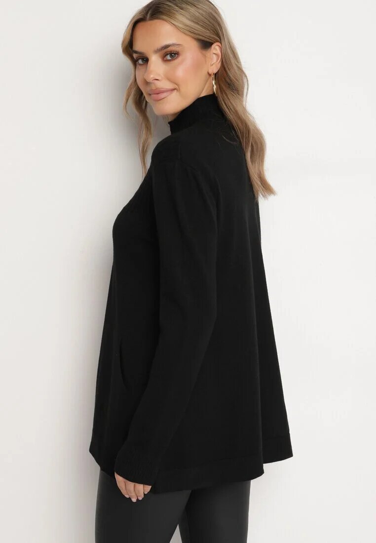 j&x Pulover Negru cu semiguler din bumbac și buzunar stil cangur Emirielia