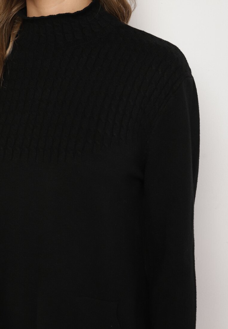 j&x Pulover Negru cu semiguler din bumbac și buzunar stil cangur Emirielia