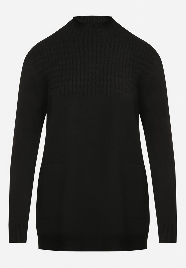 j&x Pulover Negru cu semiguler din bumbac și buzunar stil cangur Emirielia