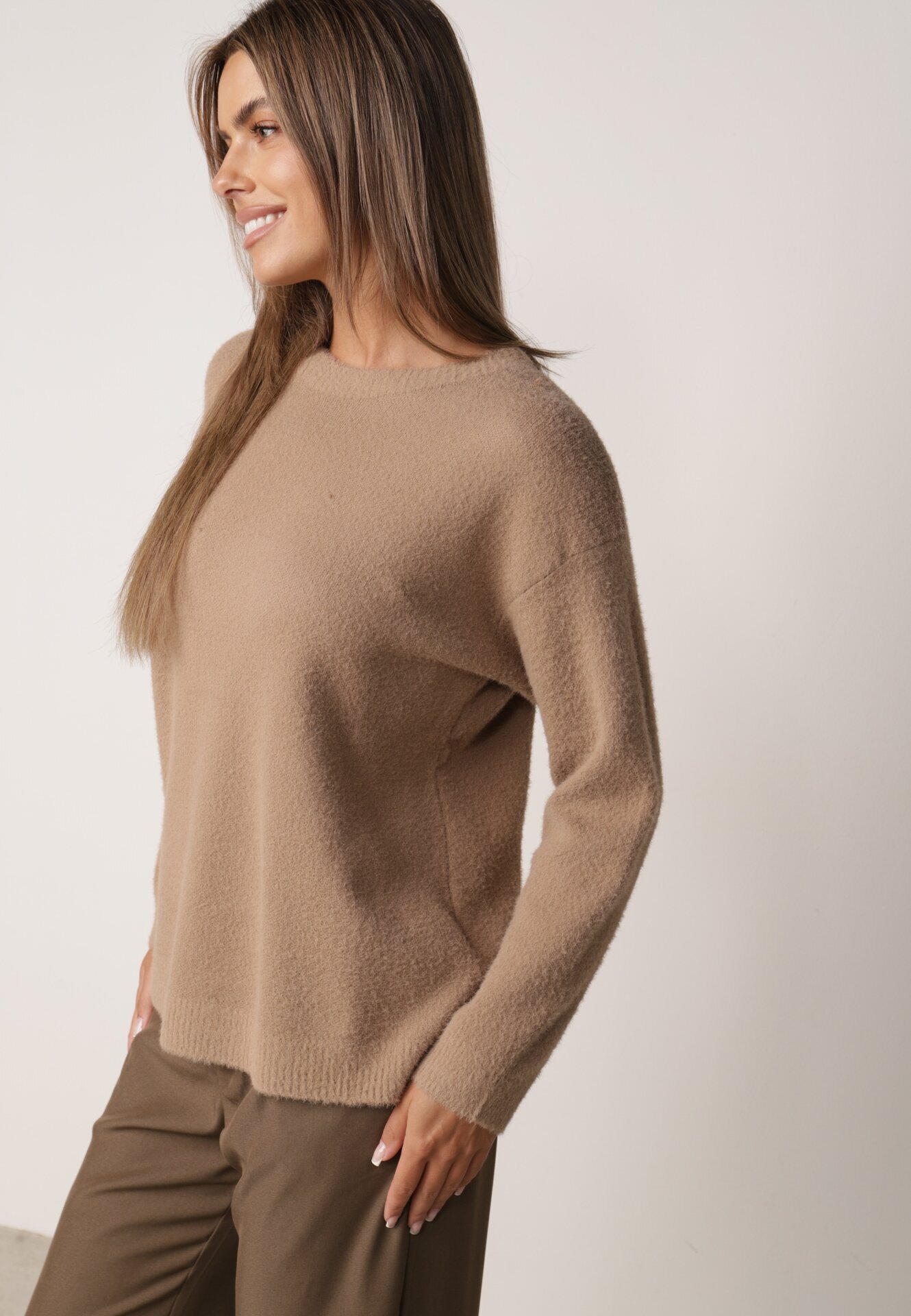 j&x Pulover oversize din lână și bumbac în stil minimalist Azrele Bej