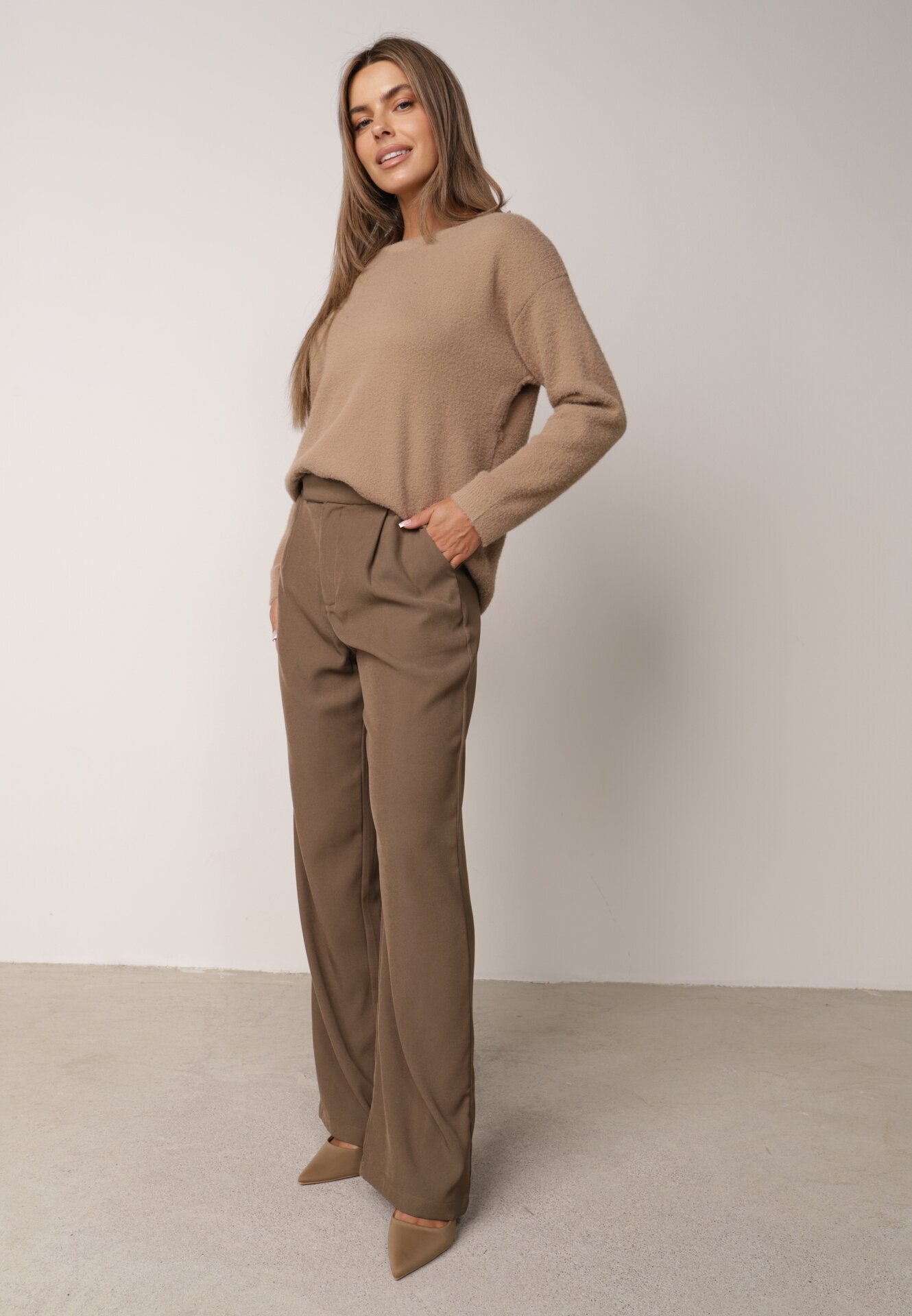 j&x Pulover oversize din lână și bumbac în stil minimalist Azrele Bej