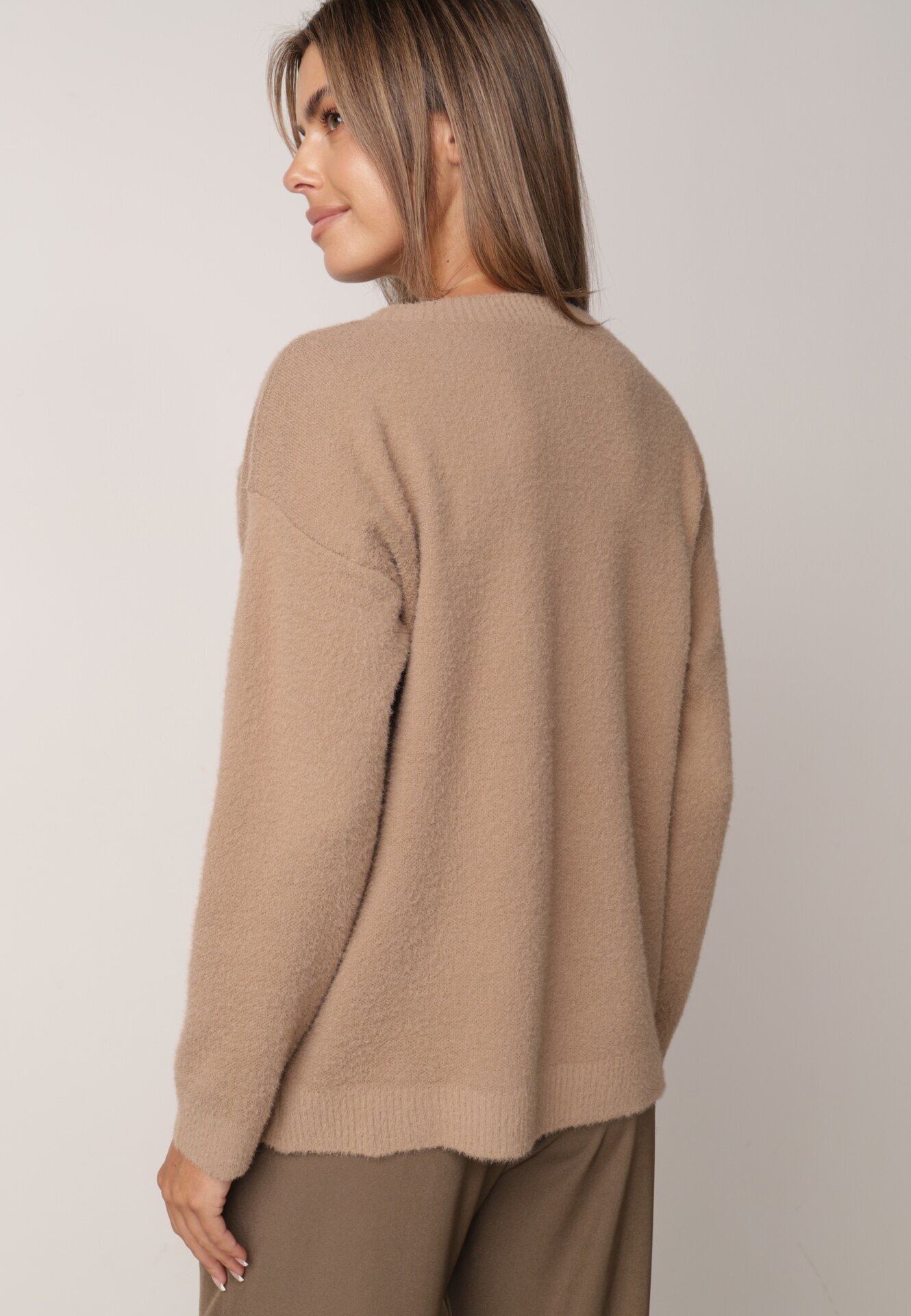 j&x Pulover oversize din lână și bumbac în stil minimalist Azrele Bej