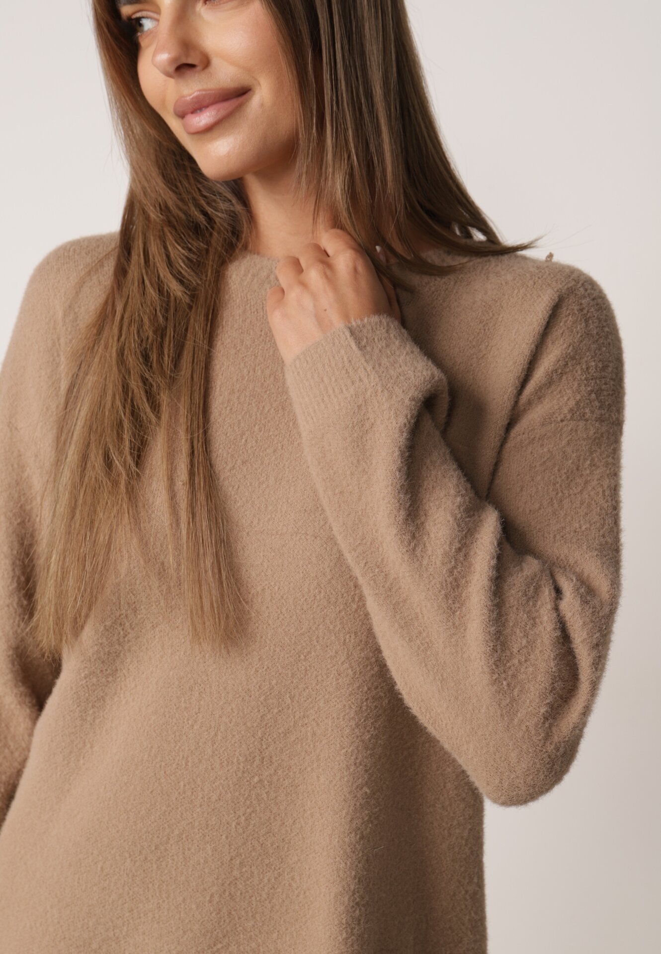 j&x Pulover oversize din lână și bumbac în stil minimalist Azrele Bej