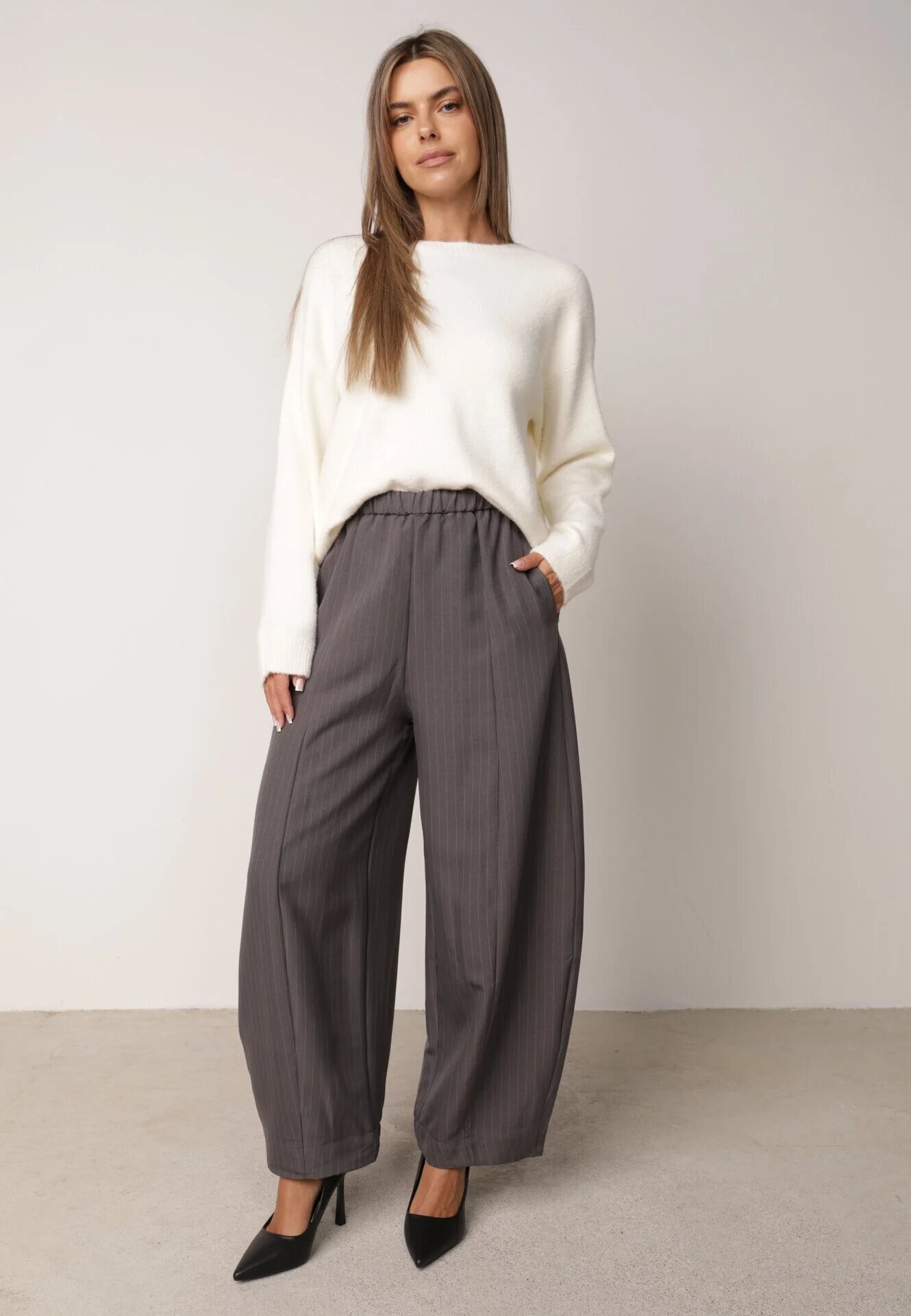 j&x Pulover oversize din lână și bumbac în stil minimalist Azrele Bej deschis