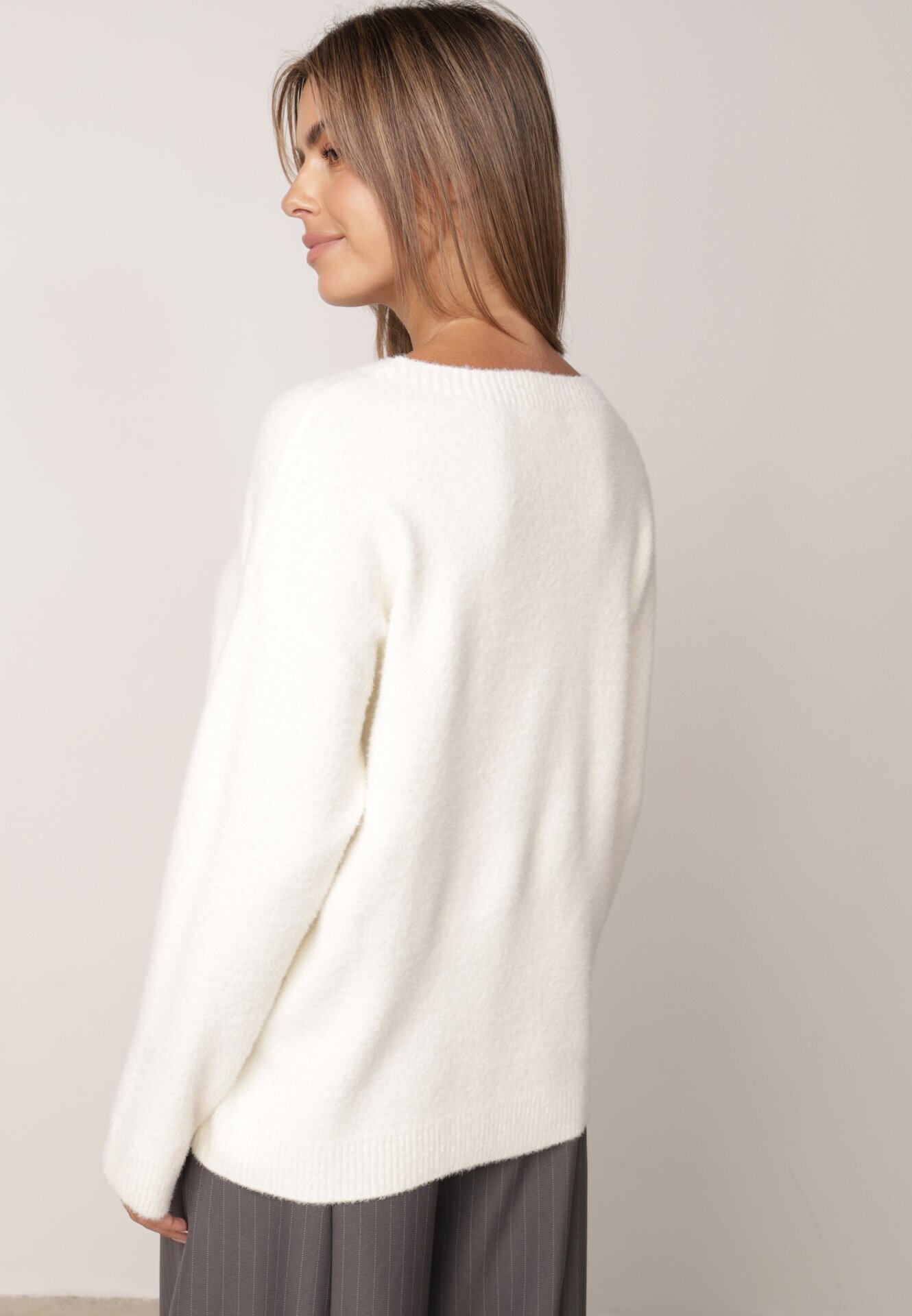 j&x Pulover oversize din lână și bumbac în stil minimalist Azrele Bej deschis