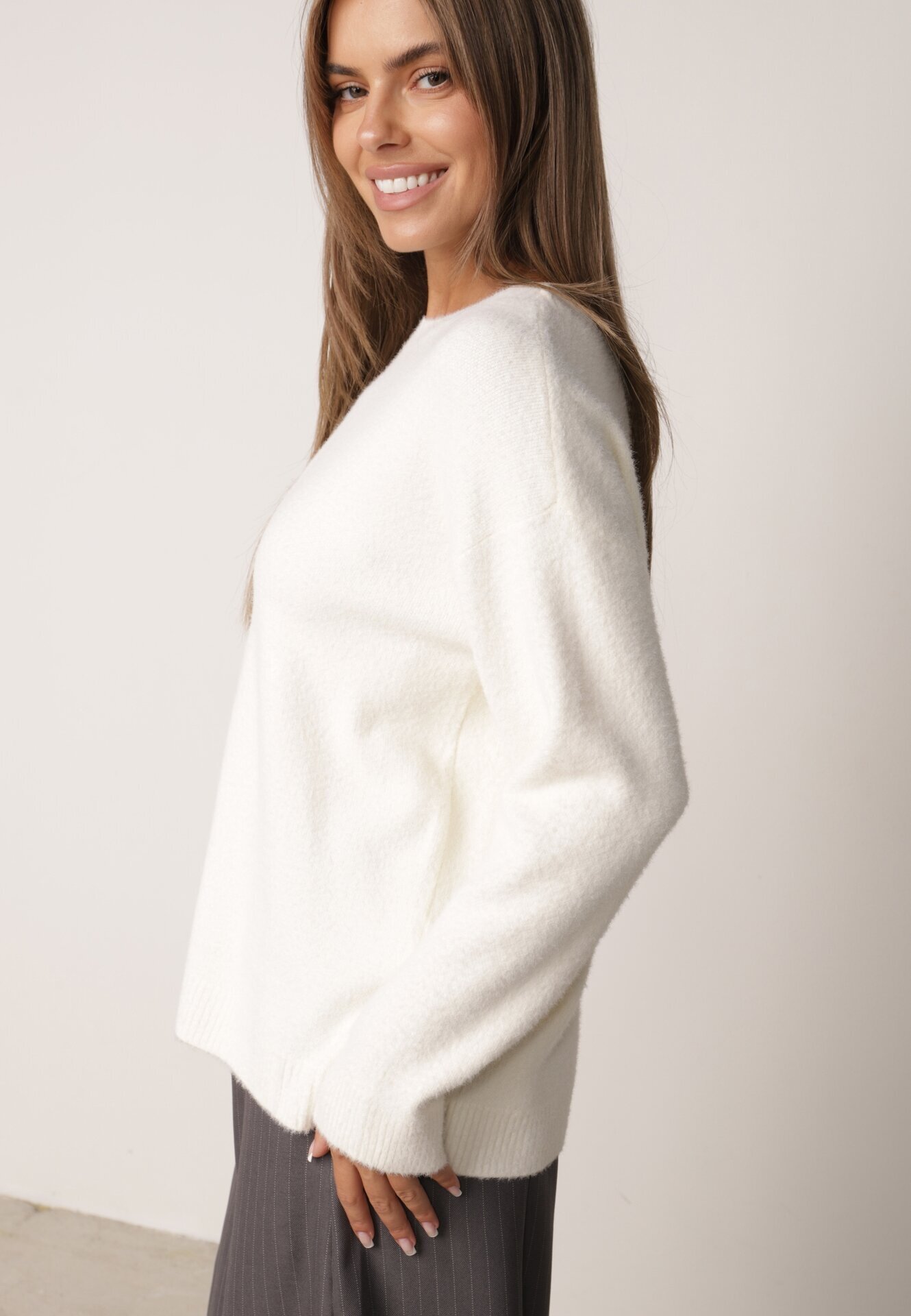 j&x Pulover oversize din lână și bumbac în stil minimalist Azrele Bej deschis
