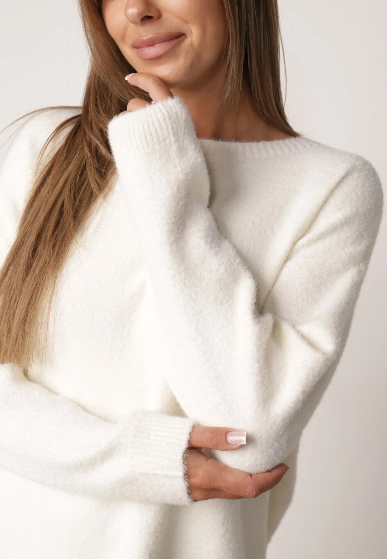 j&x Pulover oversize din lână și bumbac în stil minimalist Azrele Bej deschis