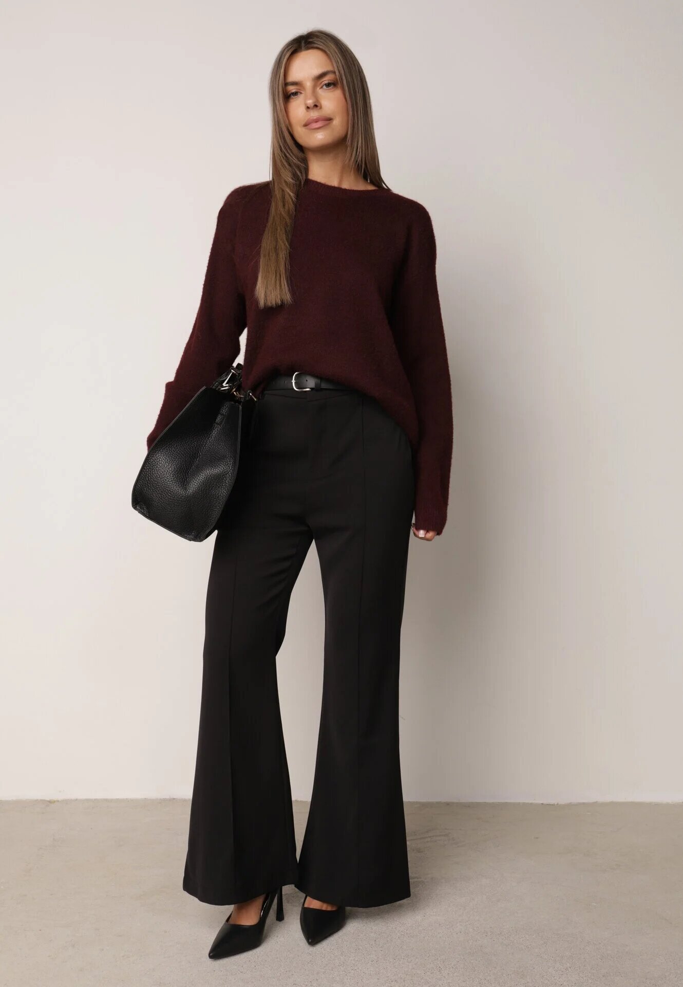 j&x Pulover oversize din lână și bumbac în stil minimalist Azrele Bordo