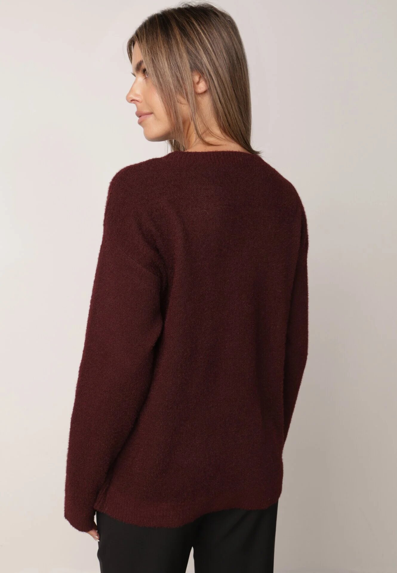 j&x Pulover oversize din lână și bumbac în stil minimalist Azrele Bordo