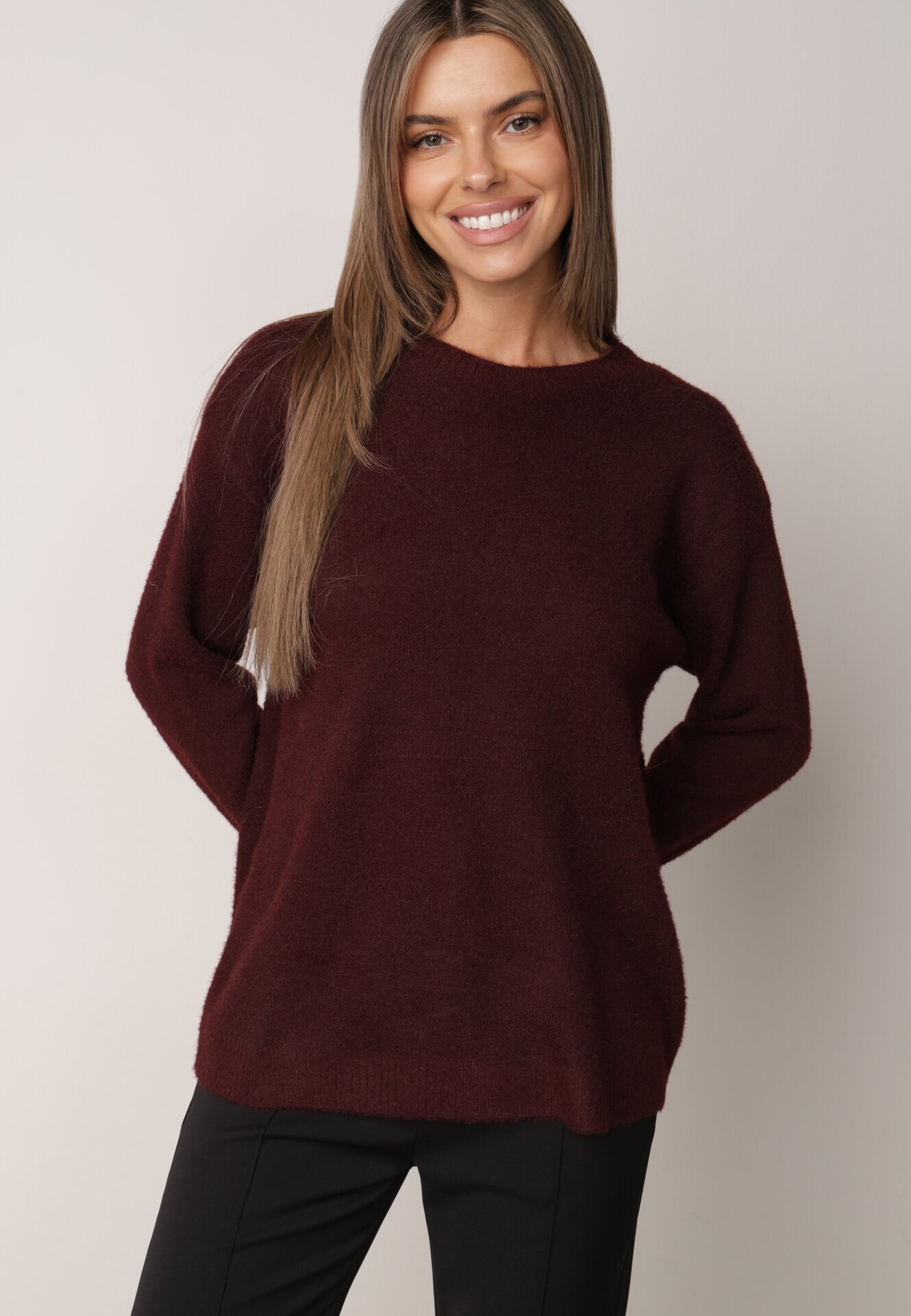 j&x Pulover oversize din lână și bumbac în stil minimalist Azrele Bordo