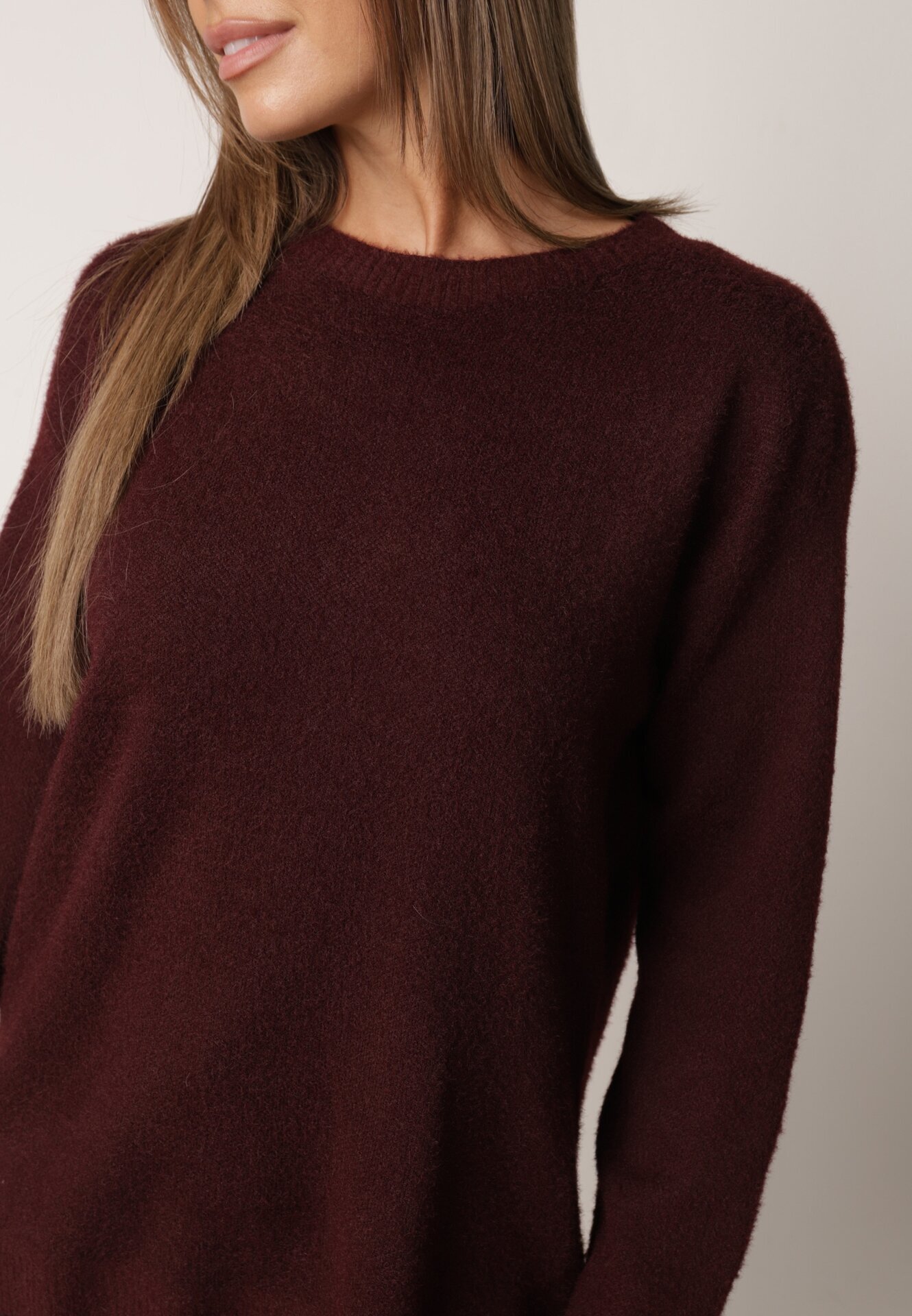 j&x Pulover oversize din lână și bumbac în stil minimalist Azrele Bordo