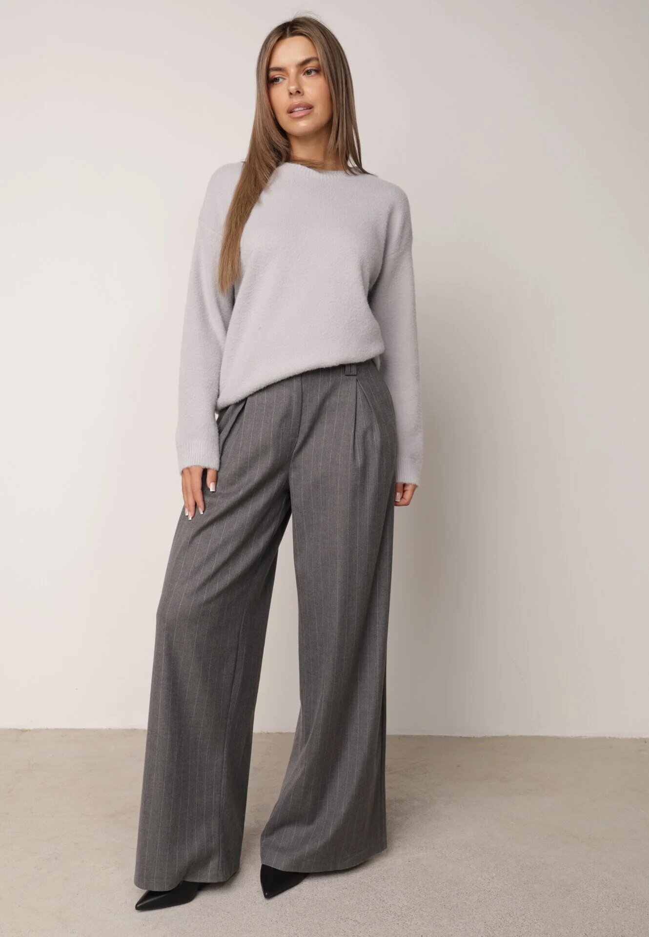 j&x Pulover oversize din lână și bumbac în stil minimalist Azrele Gri
