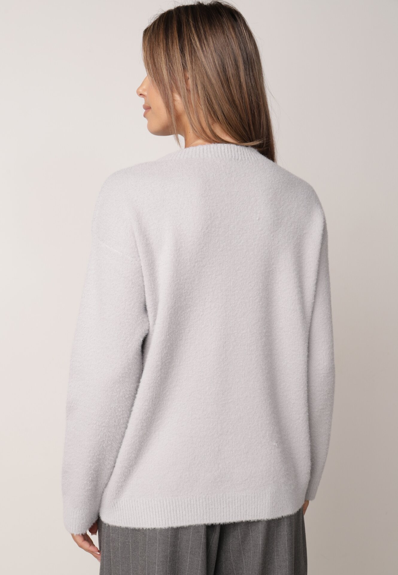 j&x Pulover oversize din lână și bumbac în stil minimalist Azrele Gri