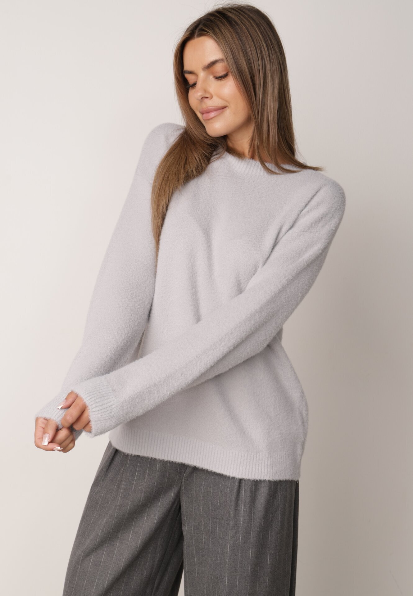 j&x Pulover oversize din lână și bumbac în stil minimalist Azrele Gri