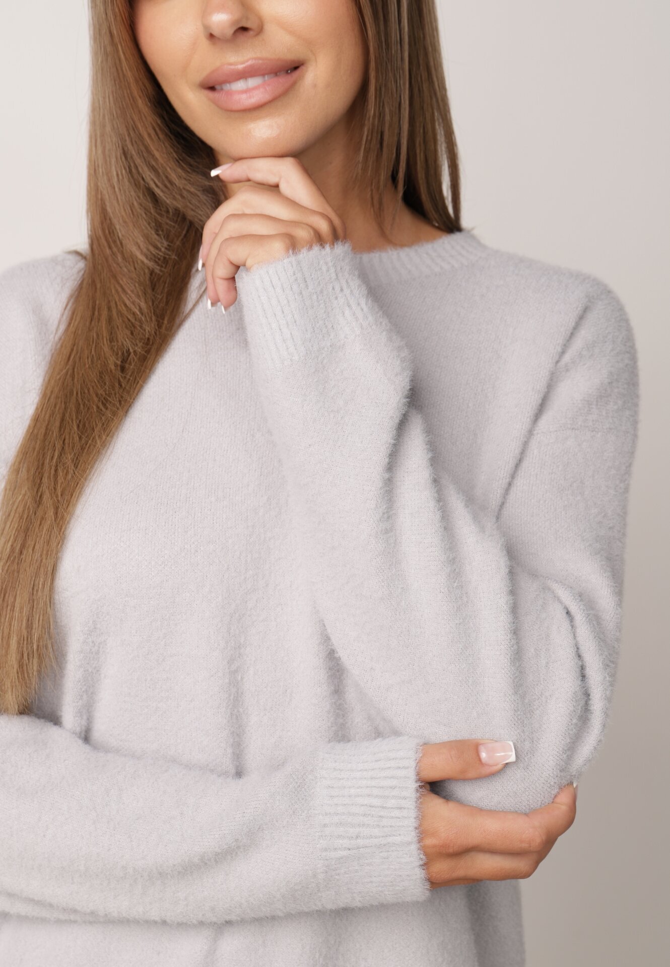 j&x Pulover oversize din lână și bumbac în stil minimalist Azrele Gri