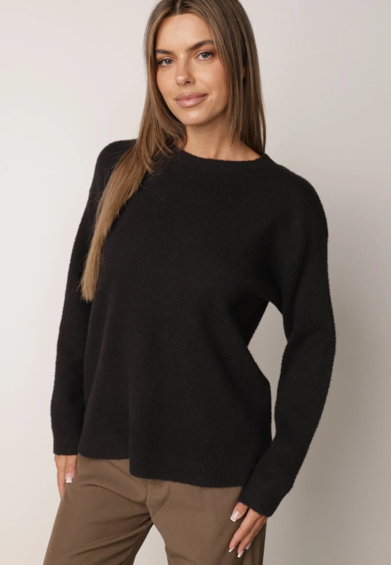 j&x Pulover oversize din lână și bumbac în stil minimalist Azrele Negru