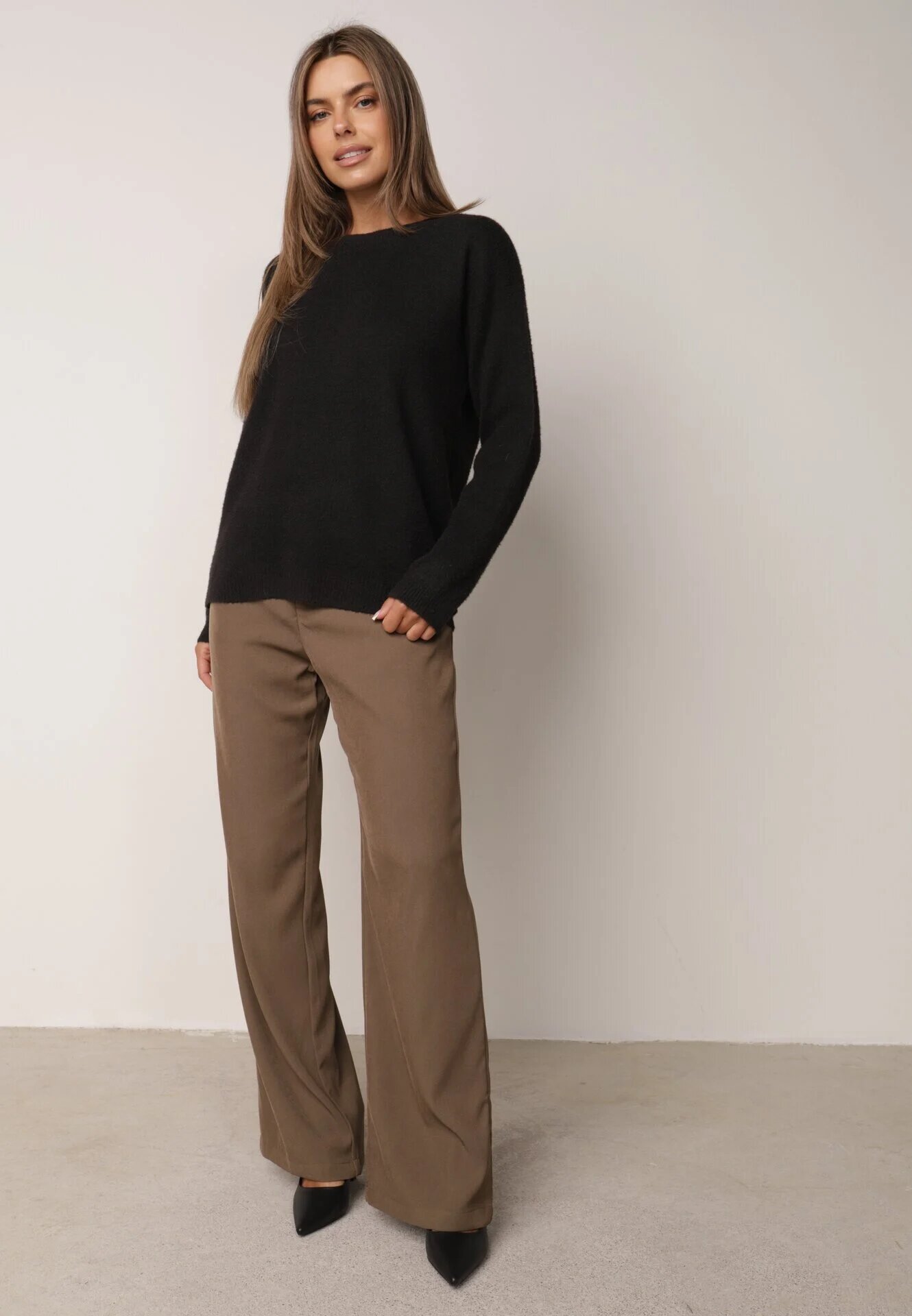 j&x Pulover oversize din lână și bumbac în stil minimalist Azrele Negru