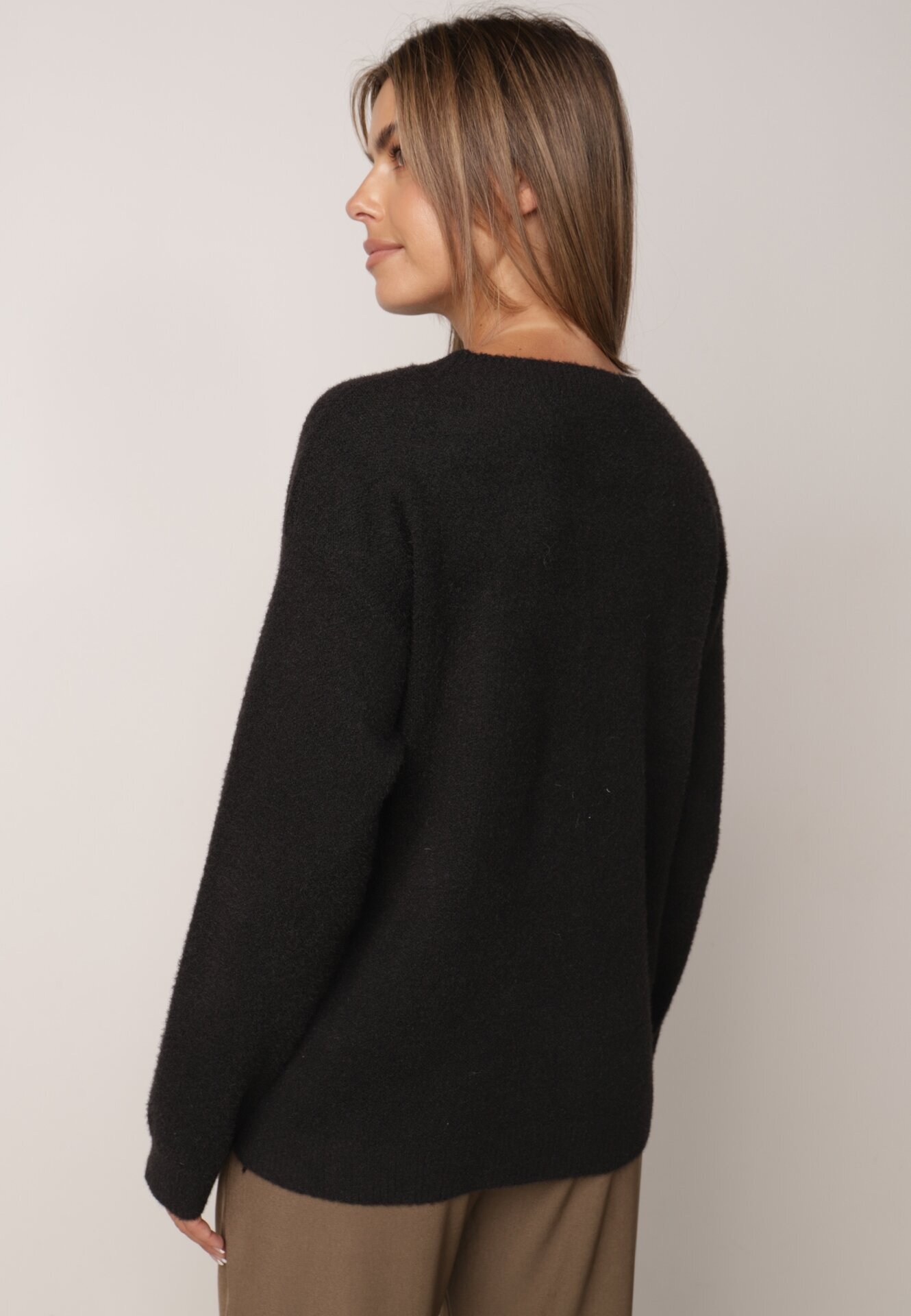 j&x Pulover oversize din lână și bumbac în stil minimalist Azrele Negru