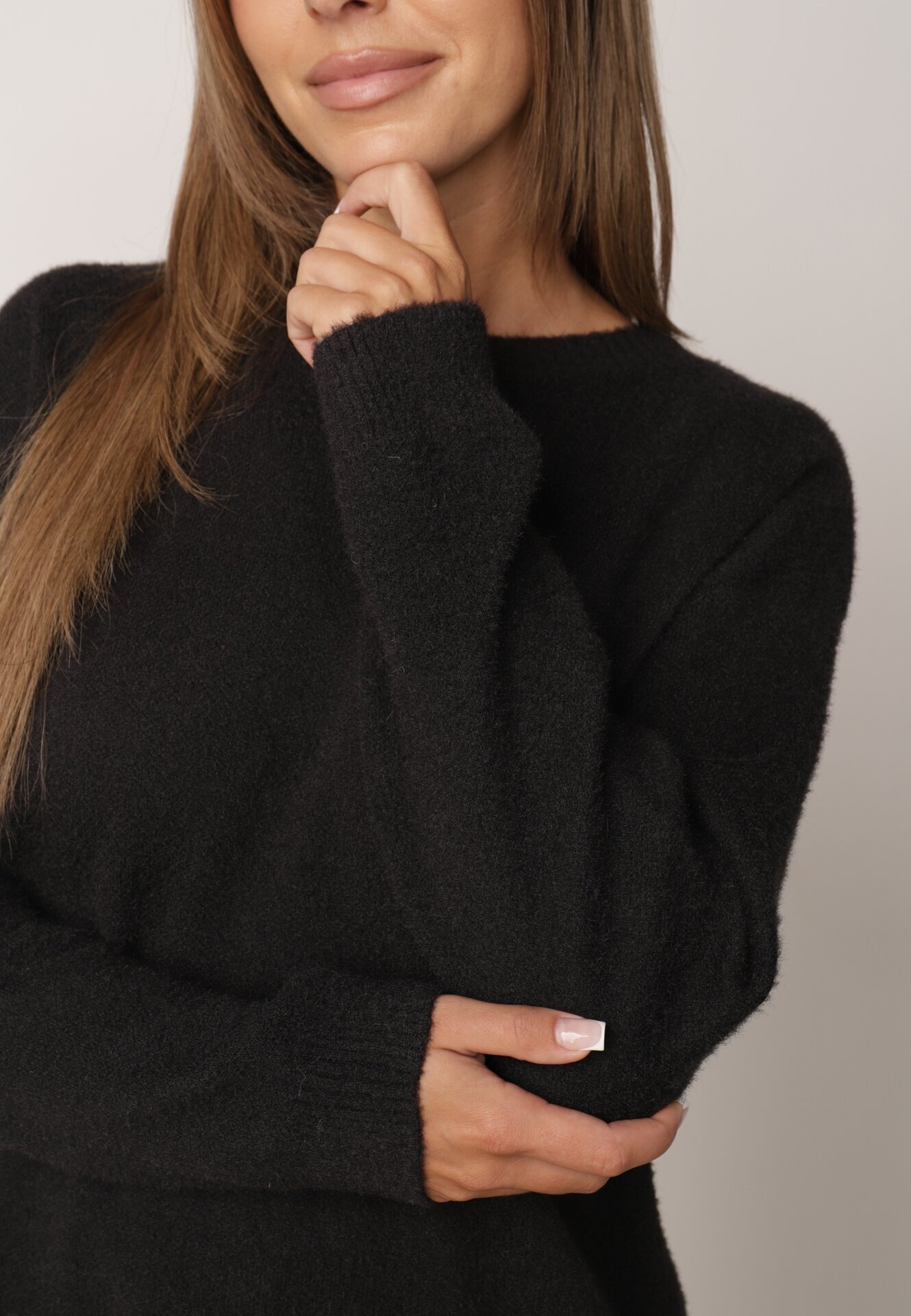 j&x Pulover oversize din lână și bumbac în stil minimalist Azrele Negru