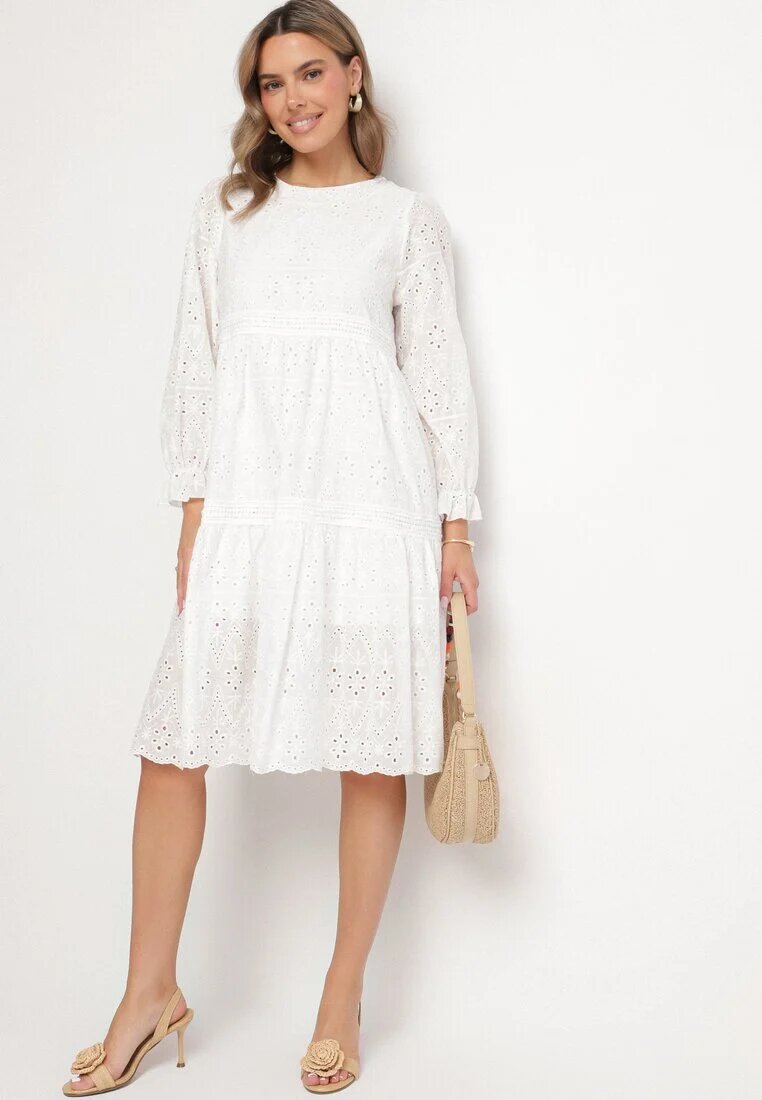 j&x Rochie Ajourată Cloș Albă din Bumbac Edilavia