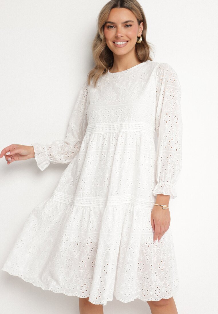 j&x Rochie Ajourată Cloș Albă din Bumbac Edilavia