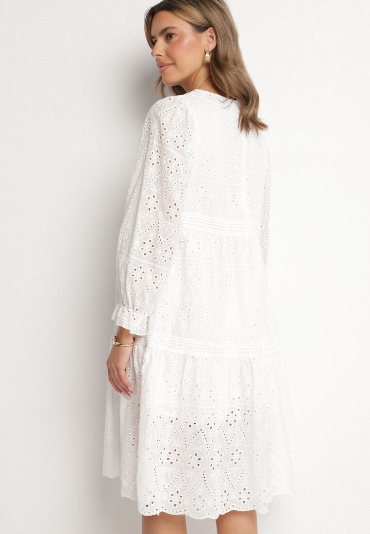 j&x Rochie Ajourată Cloș Albă din Bumbac Edilavia