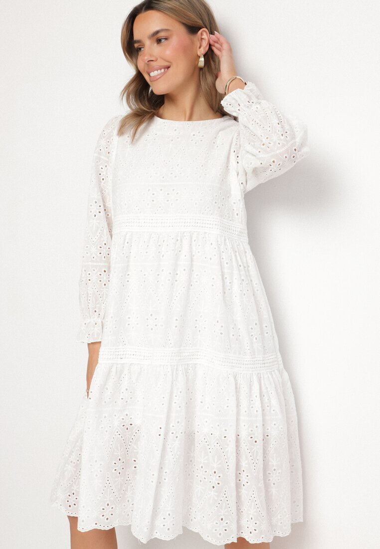 j&x Rochie Ajourată Cloș Albă din Bumbac Edilavia