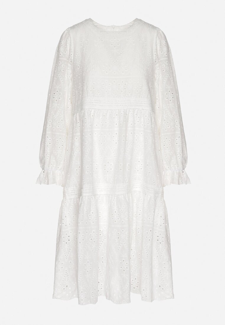 j&x Rochie Ajourată Cloș Albă din Bumbac Edilavia