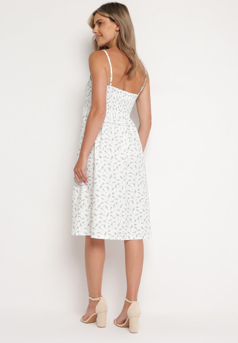 j&x Rochie Alb-Albastră Cloș cu Flori Mici cu bretele subțiri Reteri