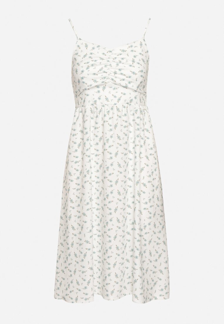 j&x Rochie Alb-Albastră Cloș cu Flori Mici cu bretele subțiri Reteri