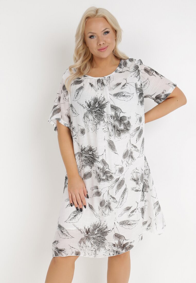 j&x Rochie Alb-Gri din Bumbac Sebaestus