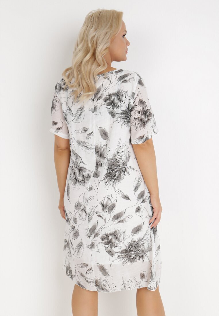 j&x Rochie Alb-Gri din Bumbac Sebaestus