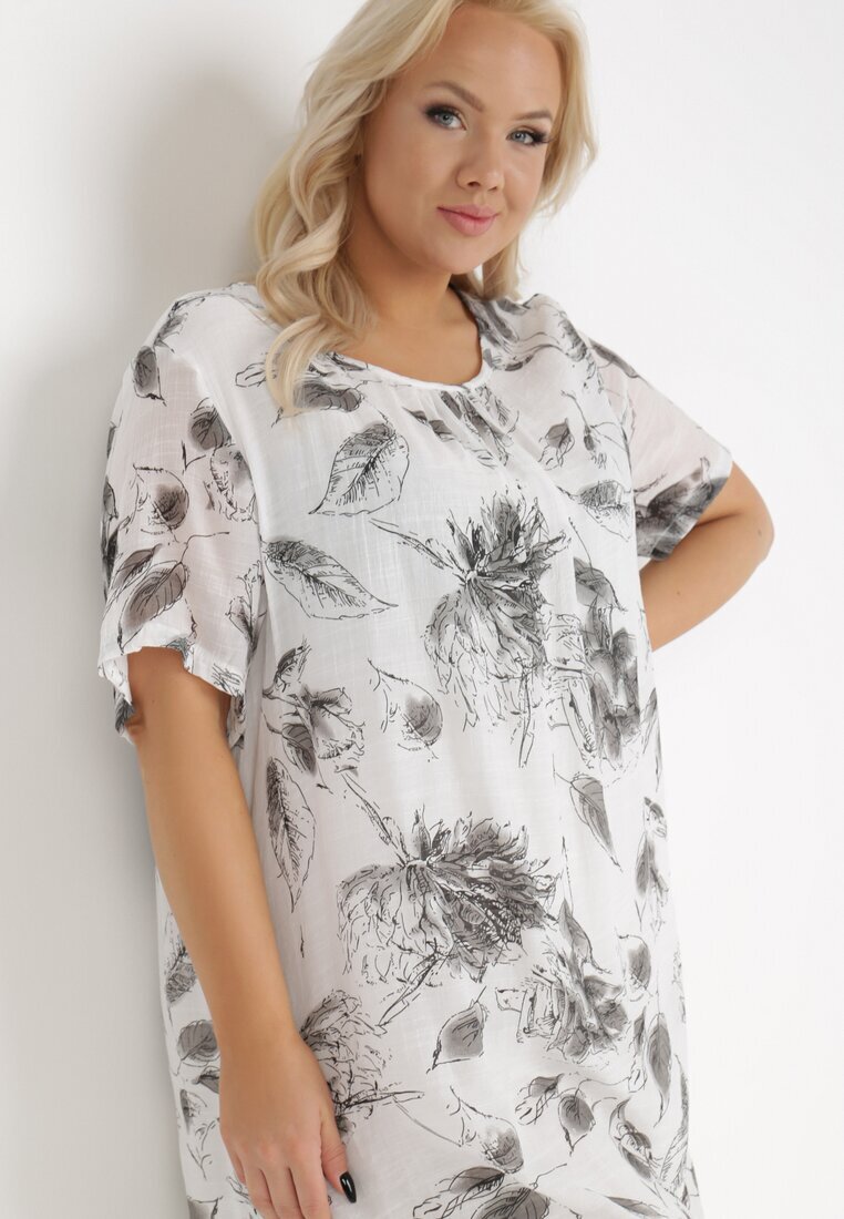 j&x Rochie Alb-Gri din Bumbac Sebaestus