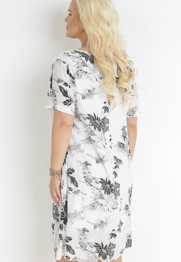 j&x Rochie Alb-Negru de Bumbac Midi Croială Dreaptă Florală Mephelia