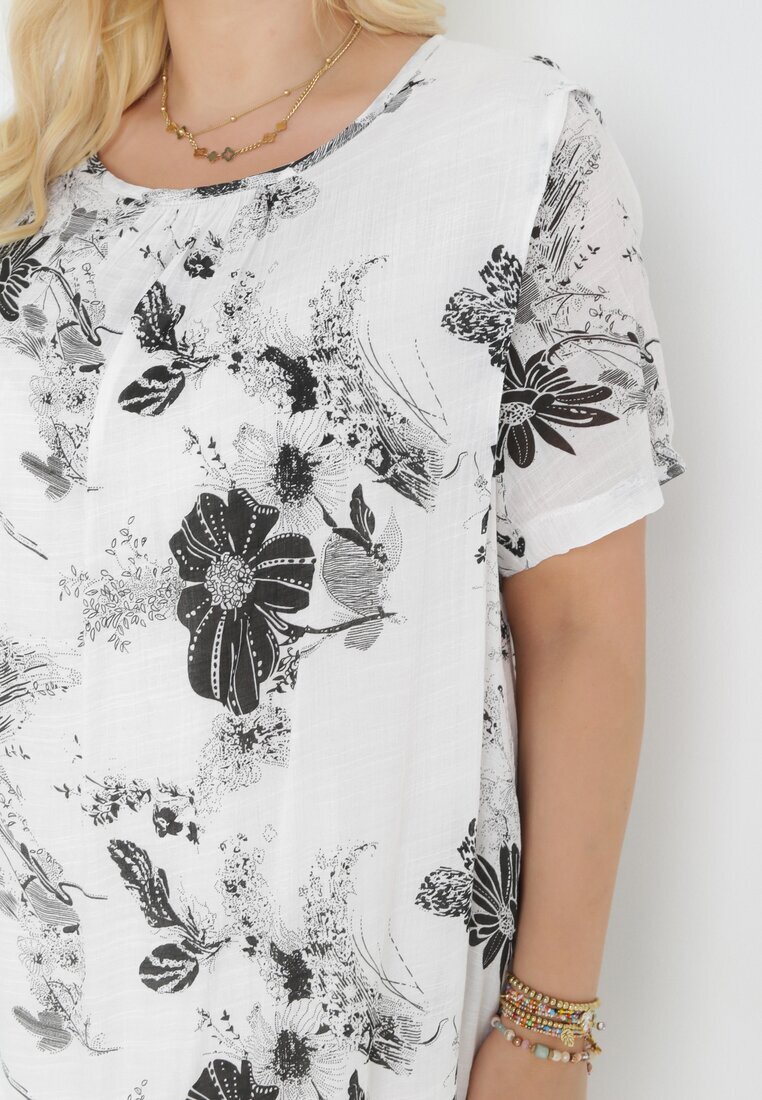 j&x Rochie Alb-Negru de Bumbac Midi Croială Dreaptă Florală Mephelia