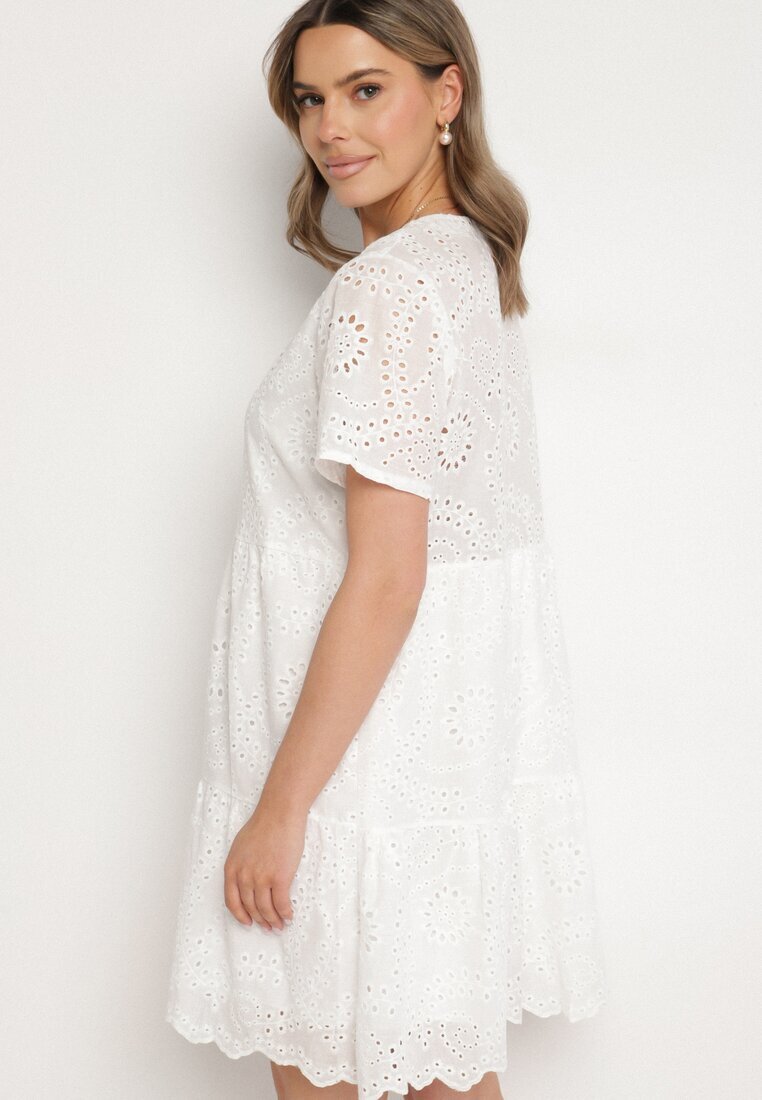 j&x Rochie Albă Brodată Din Bumbac cu Model Ajurat Lumoreline