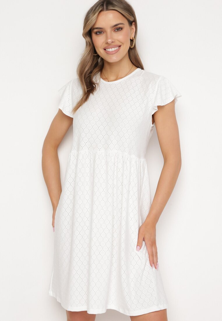 j&x Rochie Albă Cloș cu Legătură la Spate cu Finisaj Ajurat Floranella