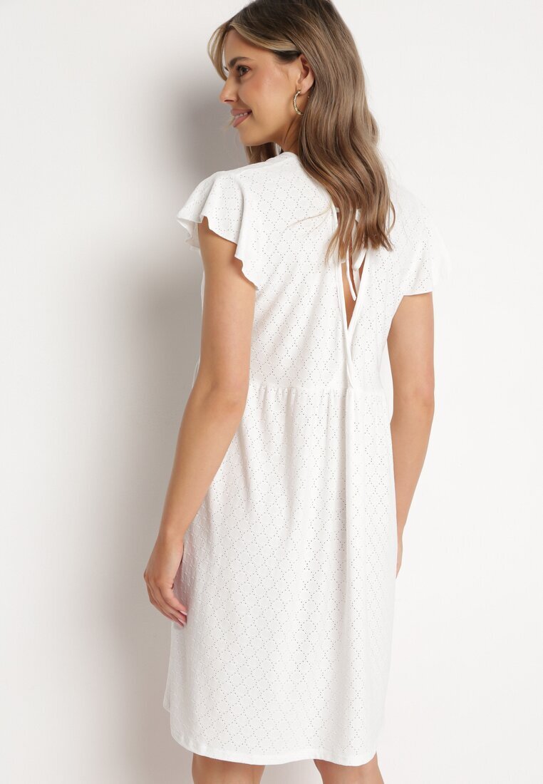 j&x Rochie Albă Cloș cu Legătură la Spate cu Finisaj Ajurat Floranella