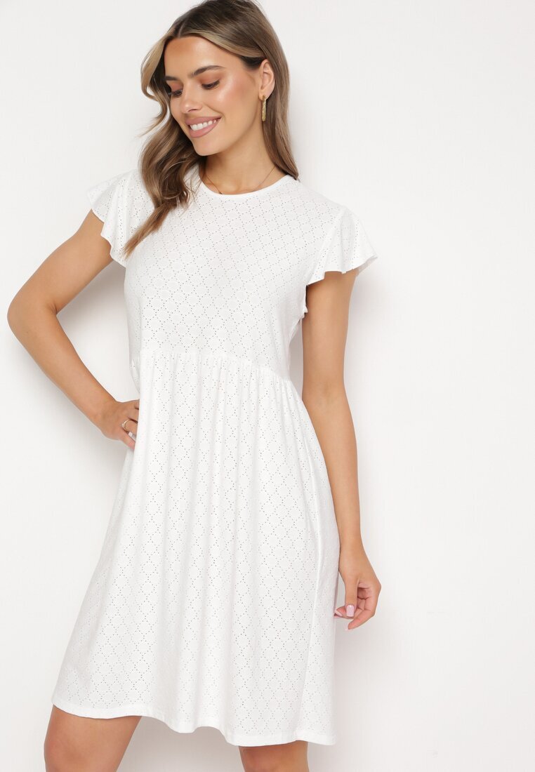j&x Rochie Albă Cloș cu Legătură la Spate cu Finisaj Ajurat Floranella