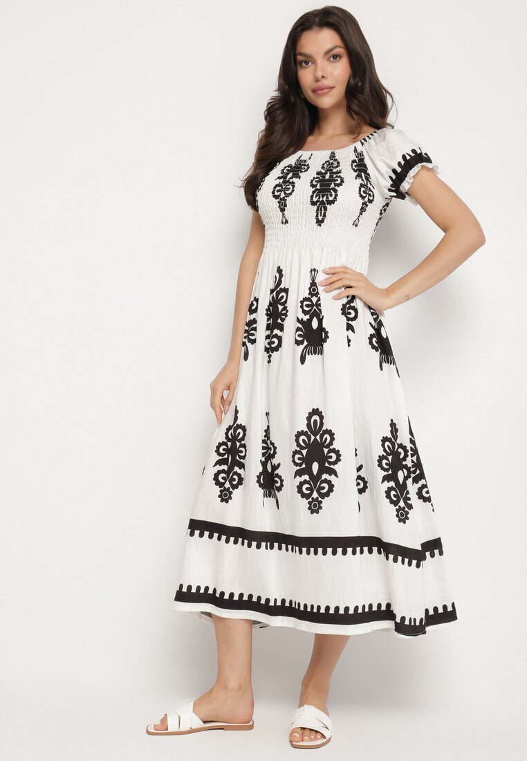 j&x Rochie Albă cu croială spaniolă Decorată cu model oriental Aravine