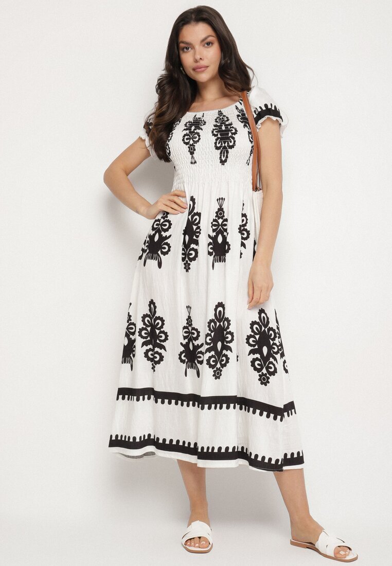 j&x Rochie Albă cu croială spaniolă Decorată cu model oriental Aravine