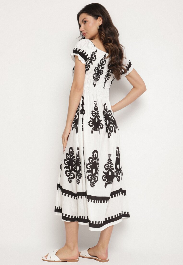j&x Rochie Albă cu croială spaniolă Decorată cu model oriental Aravine