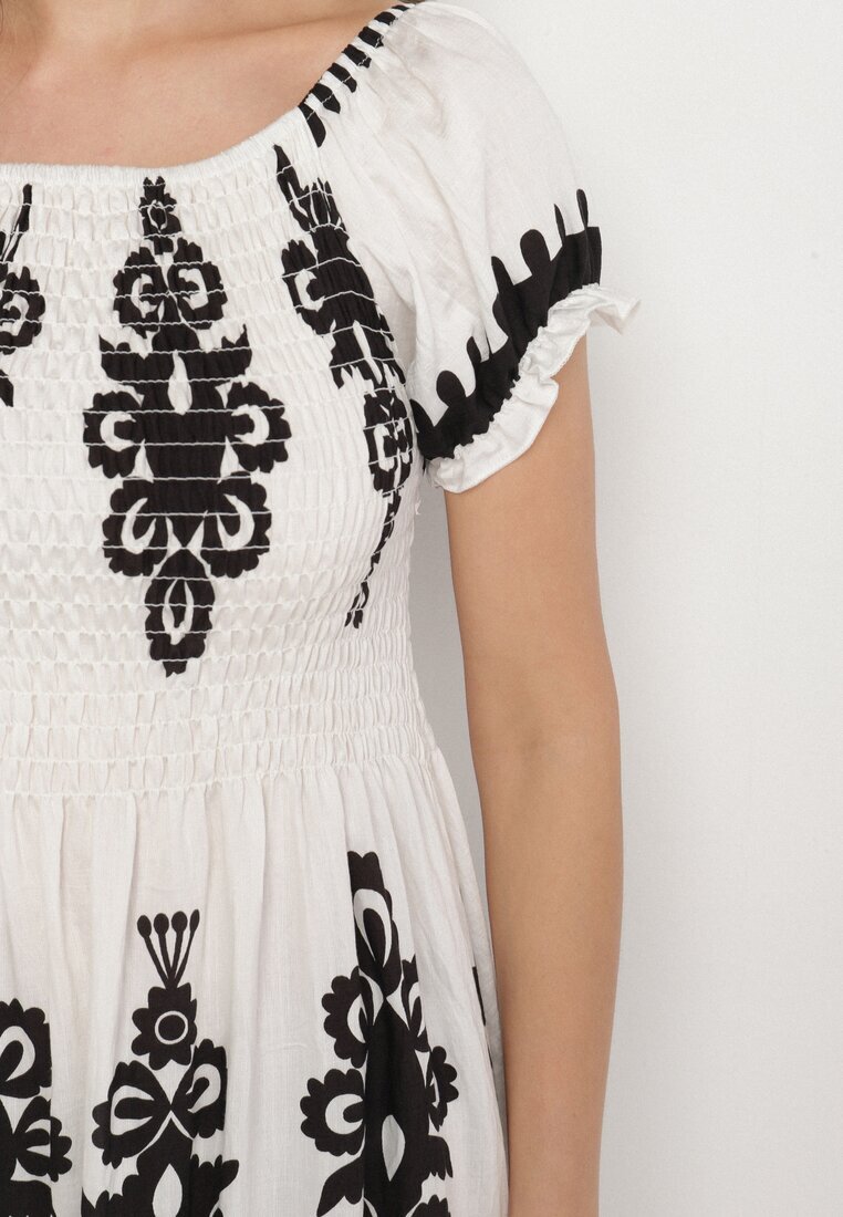 j&x Rochie Albă cu croială spaniolă Decorată cu model oriental Aravine