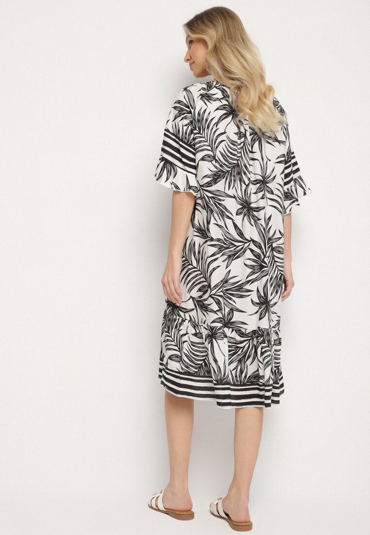 j&x Rochie Albă cu croială tip cutie cu legătură la decolteu cu model floral Mirionela